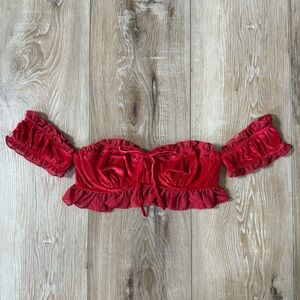 Urban Outfitters Out From Under Velvet & Ruffle Off-The-Shoulder Bra Top